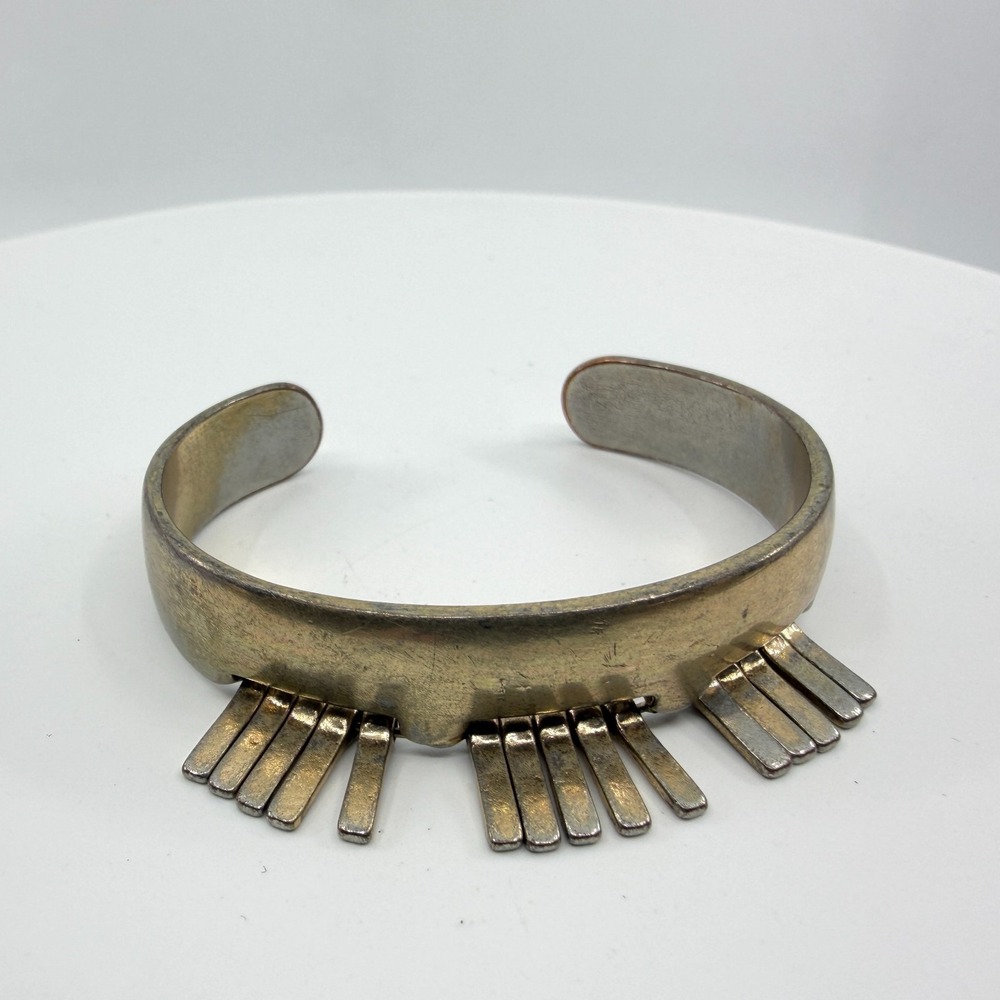 Brushed Gold Tone Fringe Cuff Bracelet Statement Boho Chic Accessory Y2K Gift